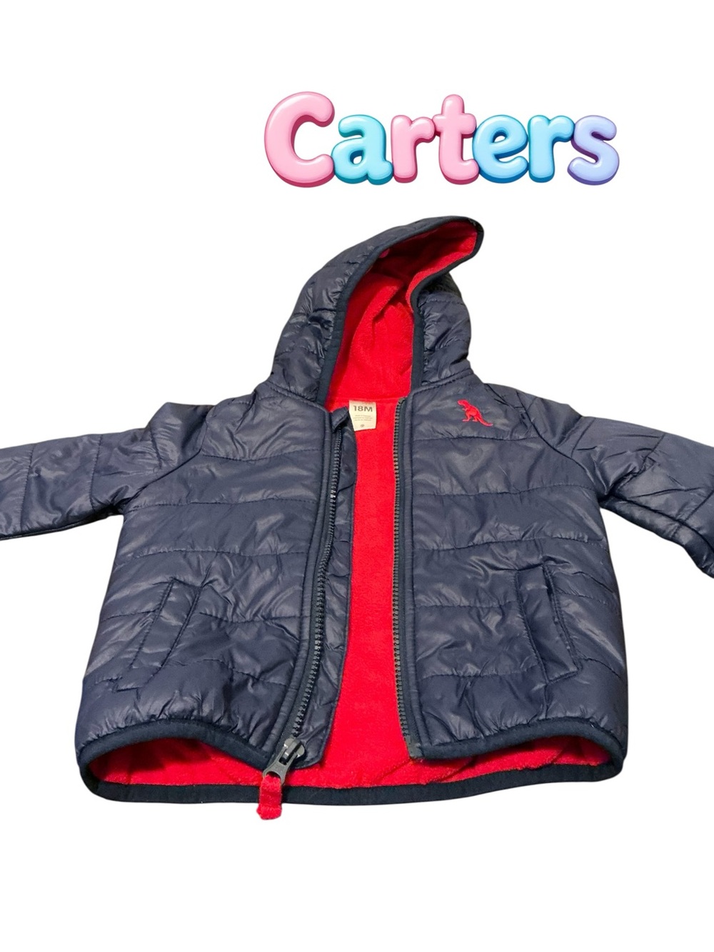 Carter's Navy Hooded Puffer Jacket with Red Lining size 18m